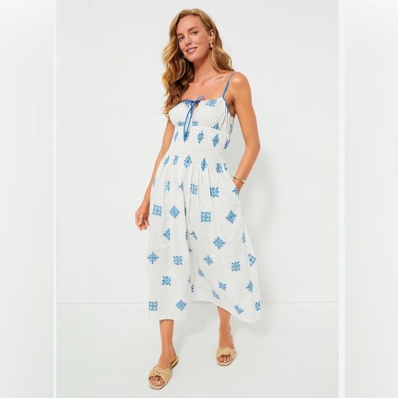 Ciao Lucia Barbara Floral Embroidery Dress in Sky - Picture 1 of 13